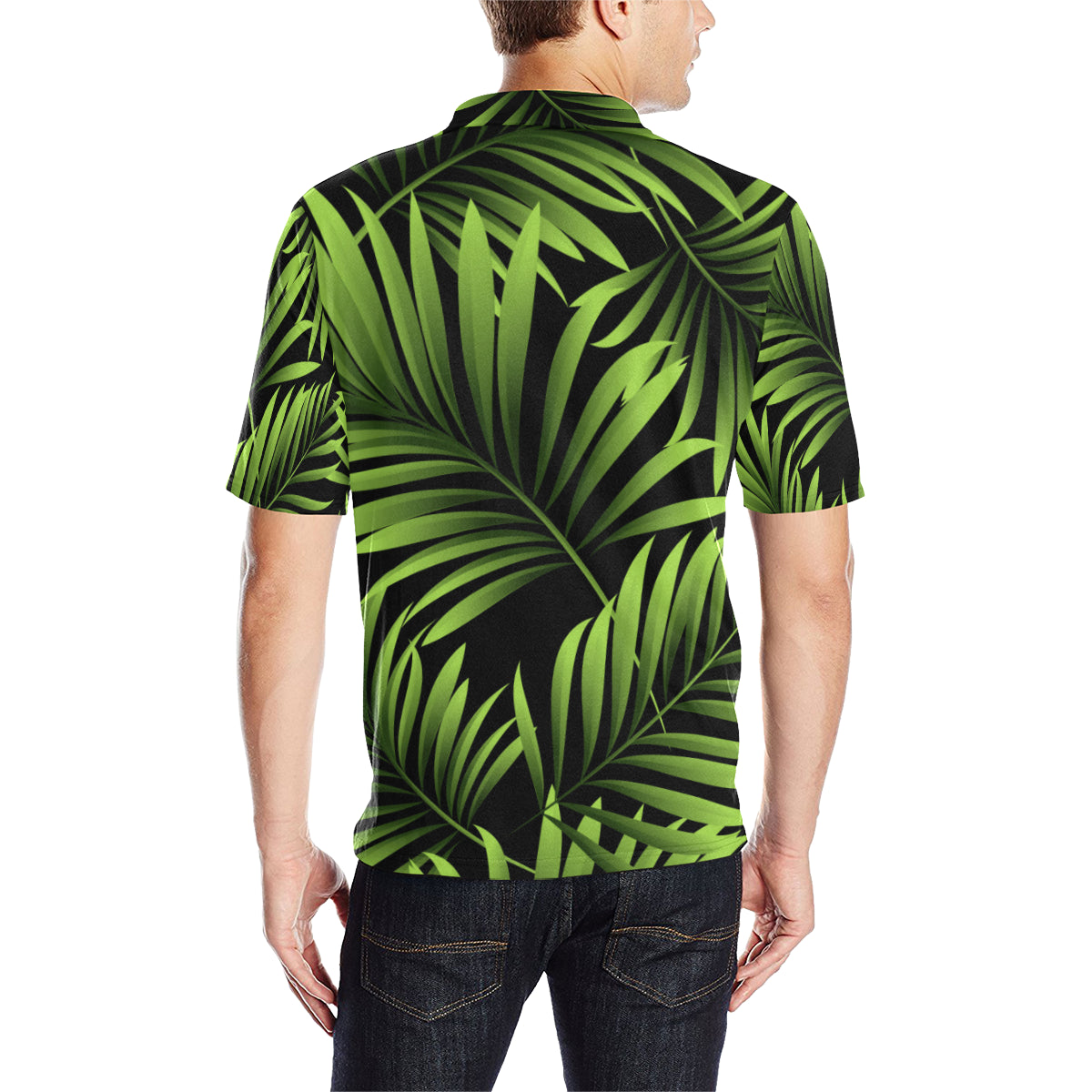 Green Neon Tropical Palm Leaves Men Polo Shirt