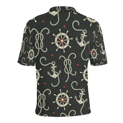 Nautical Anchor Pattern Men Polo Shirt