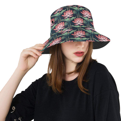 Water Lily Pattern Print Design WL03 Unisex Bucket Hat
