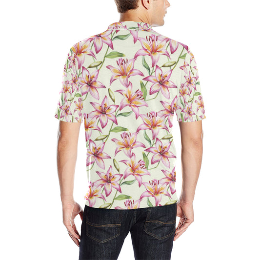 Lily Pattern Print Design LY011 Men Polo Shirt