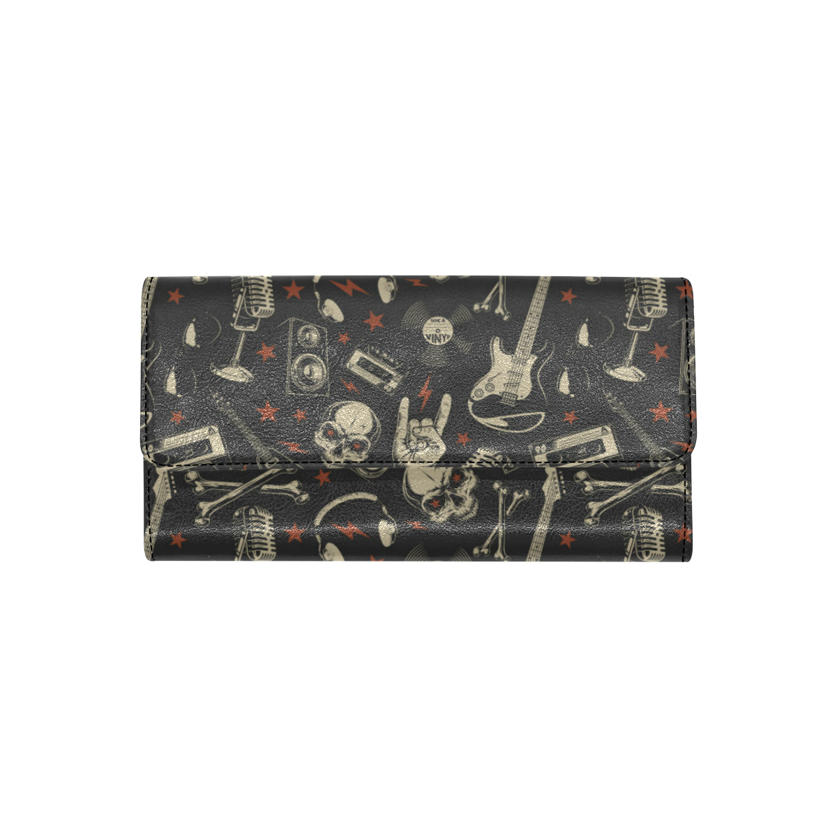 Rock and Roll Skull Pattern Print Design A03 Women's Trifold Wallet