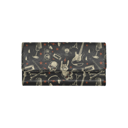 Rock and Roll Skull Pattern Print Design A03 Women's Trifold Wallet