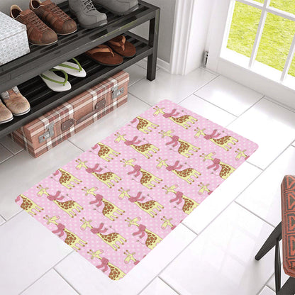 Giraffe Cute Pink Polka Dot Print Rubber Doormat