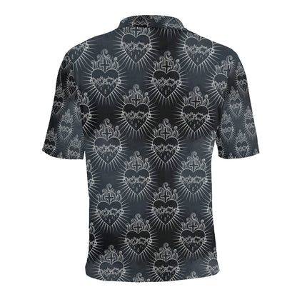 Christian Heart Tattoo Style Men Polo Shirt