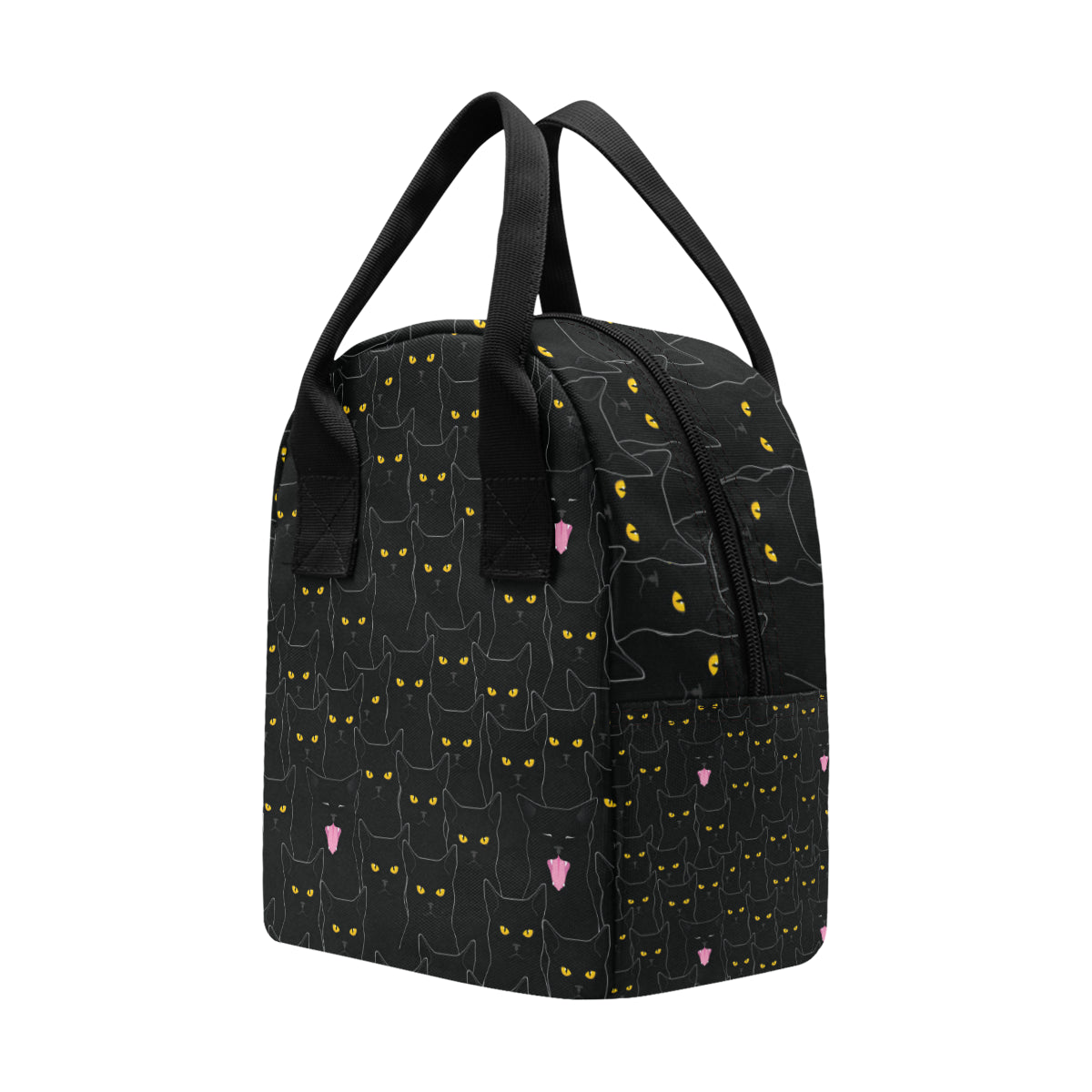 Black Cat Yellow Eyes Print Pattern Insulated Lunch Bag