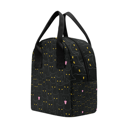 Black Cat Yellow Eyes Print Pattern Insulated Lunch Bag