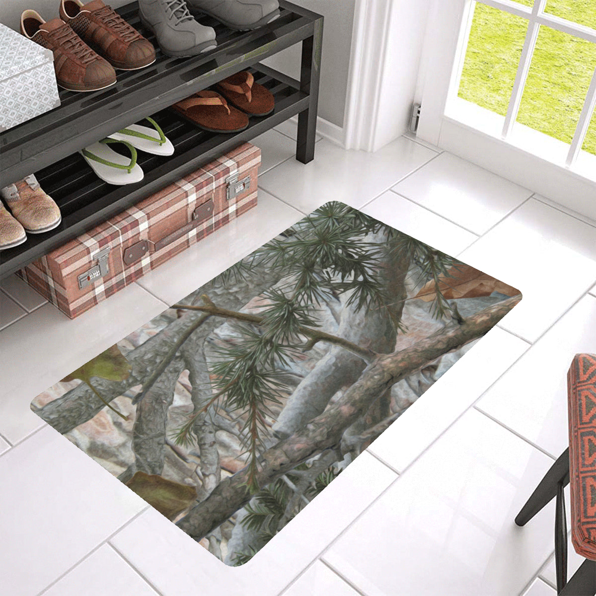 Camo Realistic Tree Forest Pattern Rubber Doormat