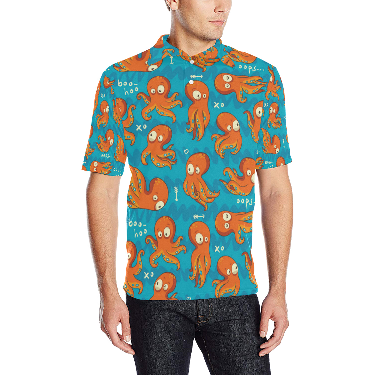 Octopus Pattern Print Design A02 Men Polo Shirt