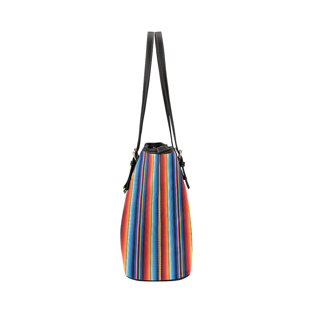 Mexican Blanket Stripe Print Pattern Leather Tote Bag
