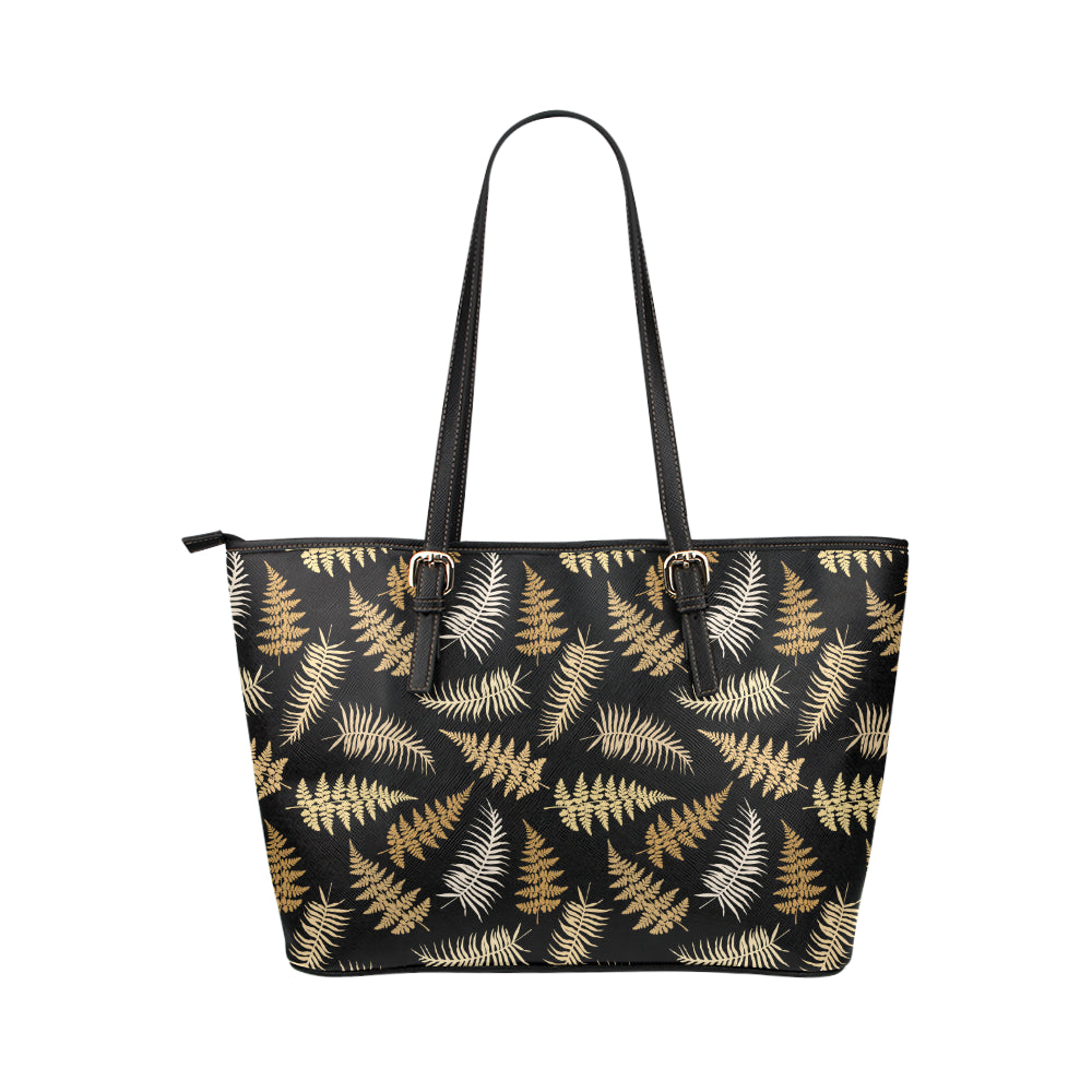 Fern Leave Bright Print Pattern Leather Tote Bag