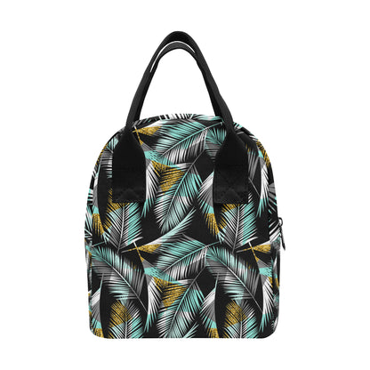 Gold Glitter Cyan Tropical Palm Leaves Insulated Lunch Bag
