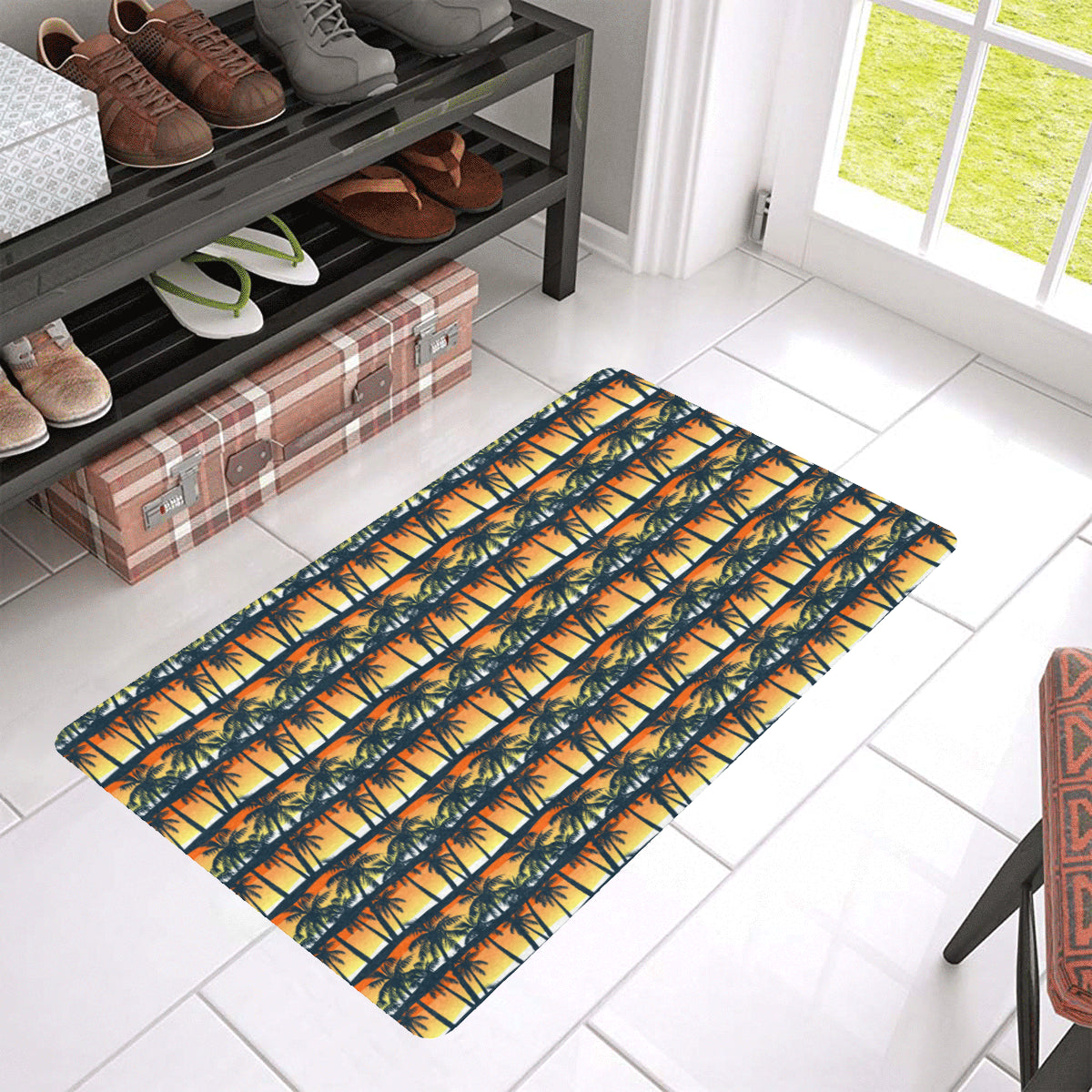 Palm Tree Sunset Design Print Rubber Doormat