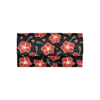 Red Hibiscus Pattern Print Design HB021 Women's Trifold Wallet