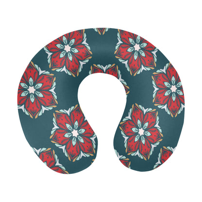 Poinsettia Pattern Print Design A03 U-Shaped Travel Neck Pillow