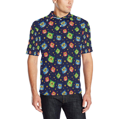 Owl with Star Themed Design Print Men Polo Shirt