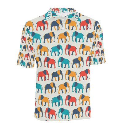 Elephant Colorful Print Pattern Men Polo Shirt