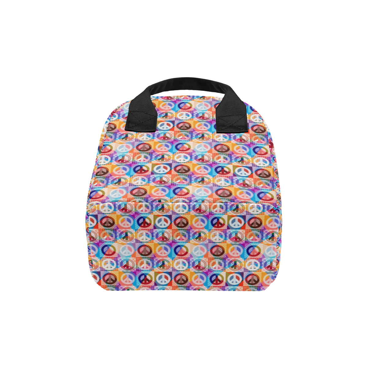 Peace Sign Patchwork Design Print Insulated Lunch Bag