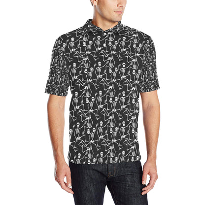 Skeleton Themed Print Men Polo Shirt