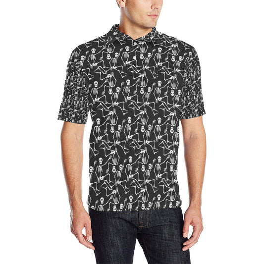 Skeleton Themed Print Men Polo Shirt