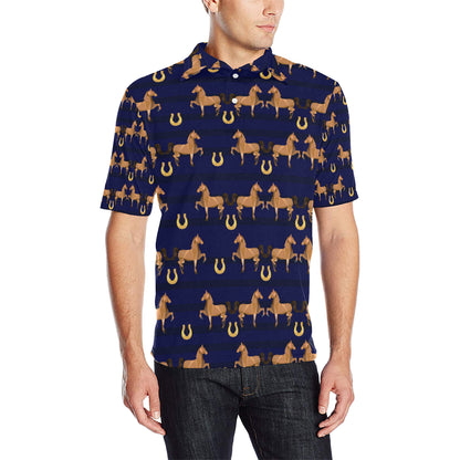 Horse Luxury Themed Pattern Print Men Polo Shirt