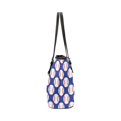 Baseball Blue Background Leather Tote Bag