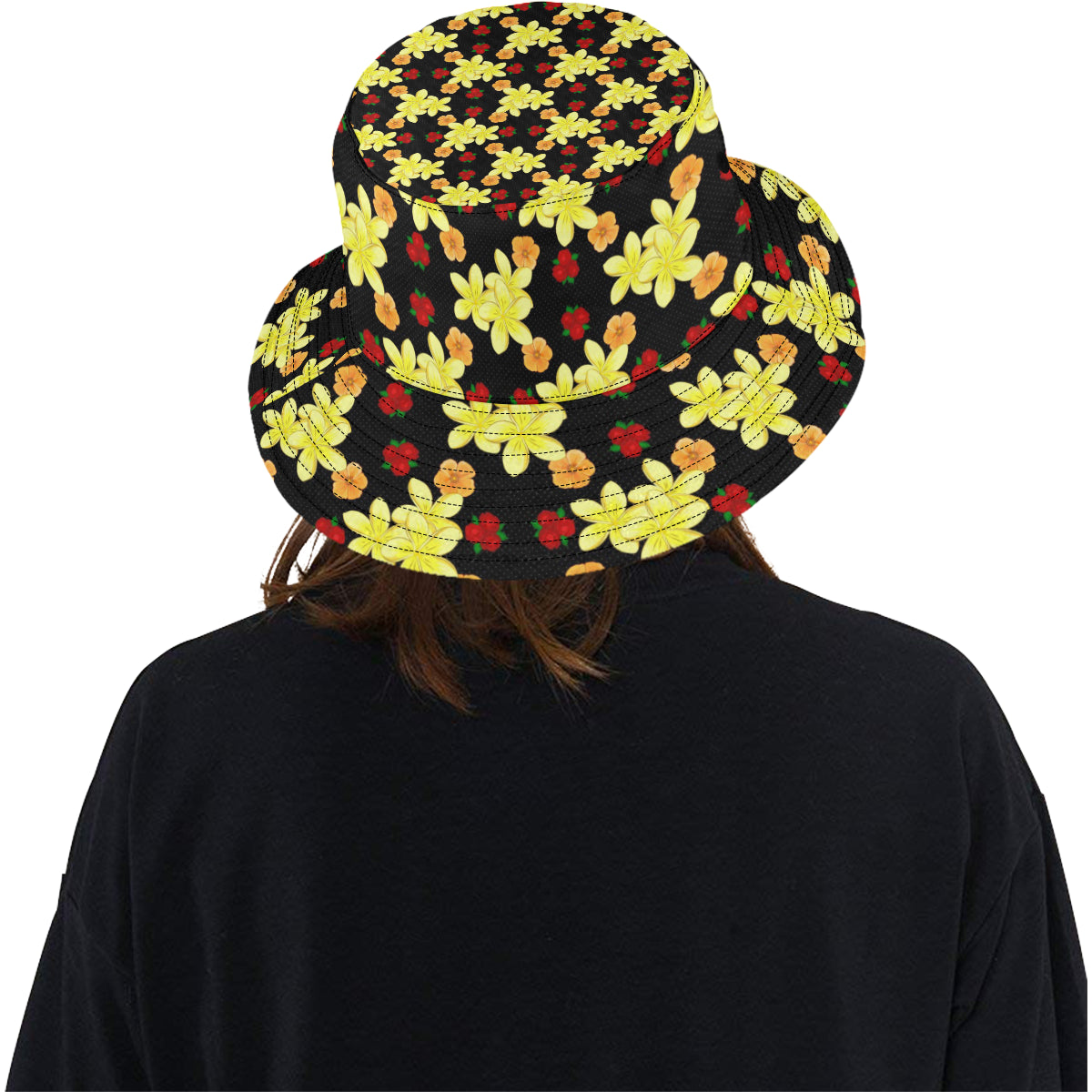 Yellow Plumeria Pattern Print Design PM04 Unisex Bucket Hat