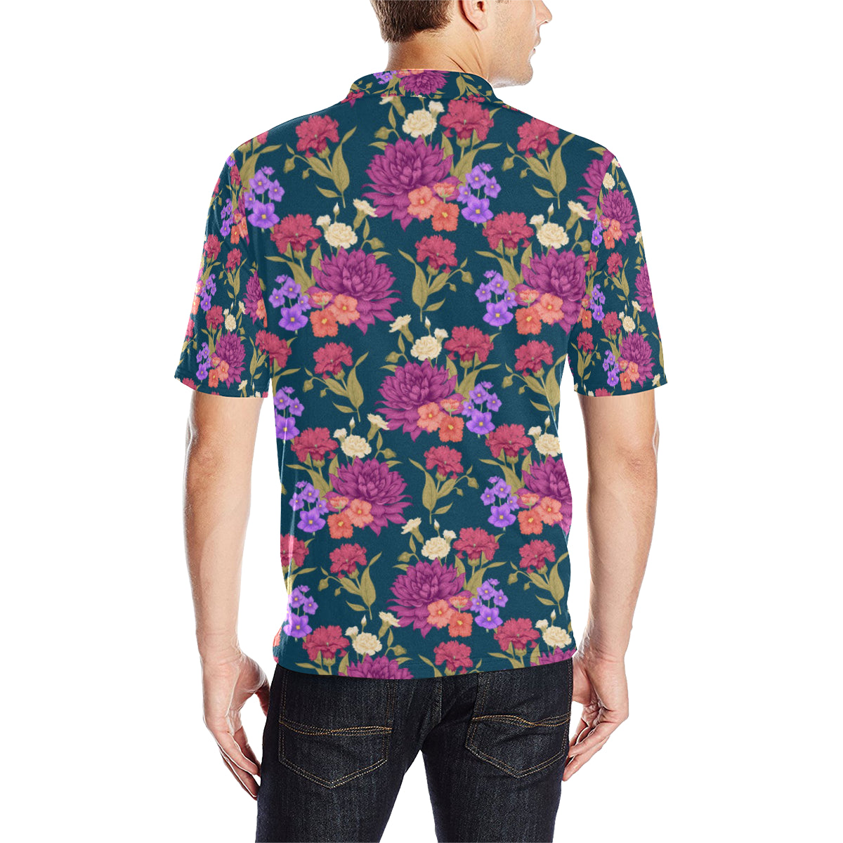 Dahlia Pattern Print Design DH01 Men Polo Shirt