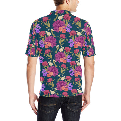 Dahlia Pattern Print Design DH01 Men Polo Shirt