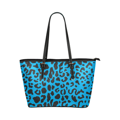 Cheetah Blue Print Pattern Leather Tote Bag