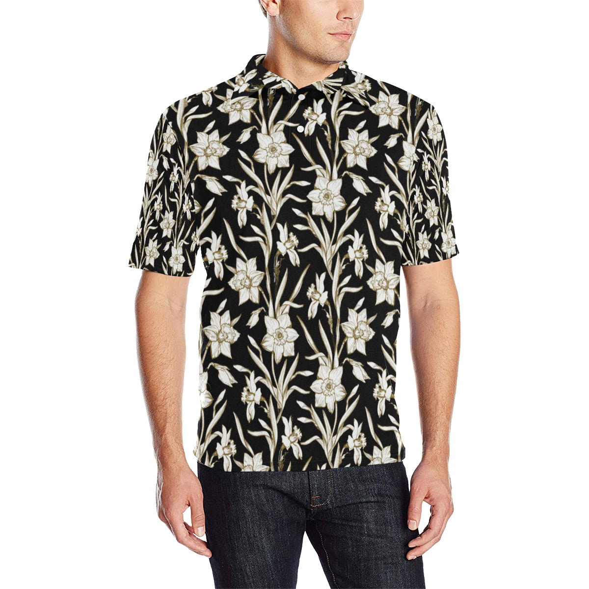Daffodils Pattern Print Design DF06 Men Polo Shirt
