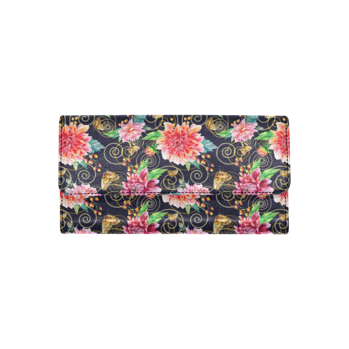 Dahlia Pattern Print Design DH02 Women's Trifold Wallet