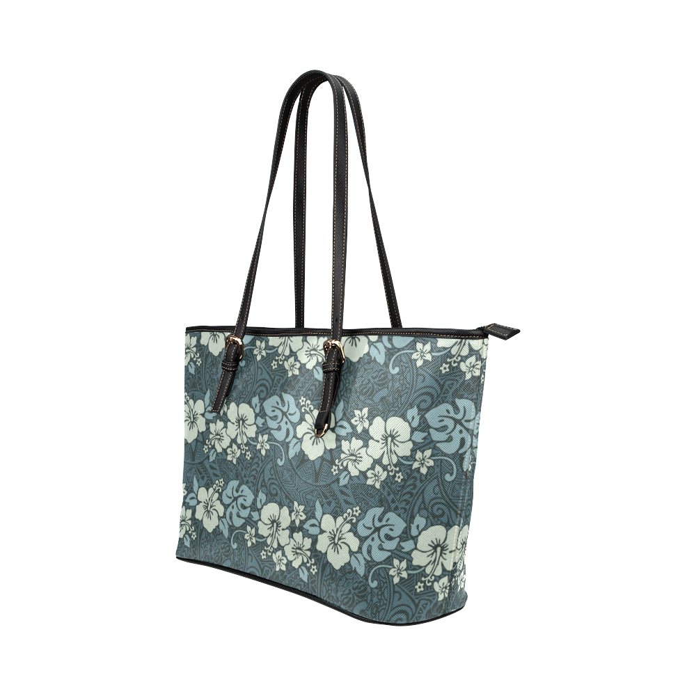 Flower Hawaiian Hibiscus Style Print Pattern Leather Tote Bag