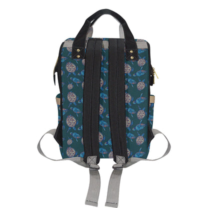 Sea Turtle Hand Drawn Blue Print Diaper Bag Backpack
