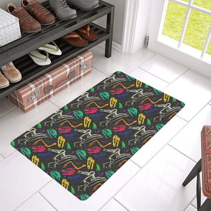 Dinosaur Skull Color Print Pattern Rubber Doormat