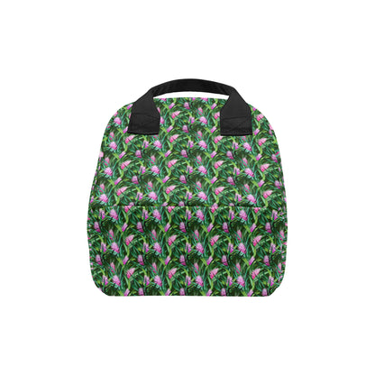 Tropical Folower Pink Heliconia Print Insulated Lunch Bag