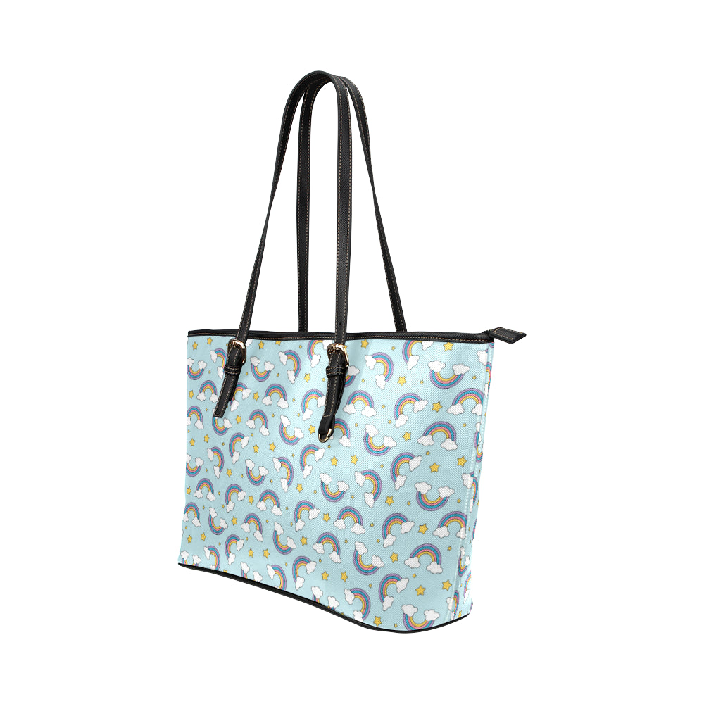 Rainbow Cloud Print Pattern Leather Tote Bag