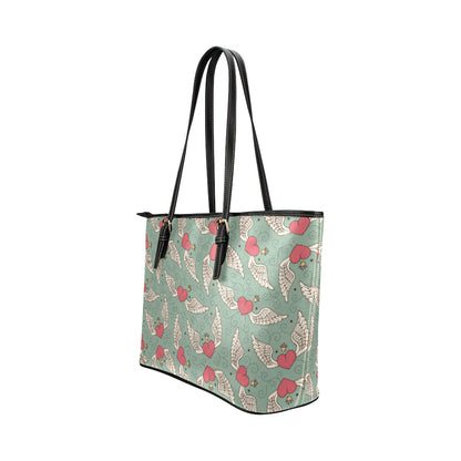 Angel Wings Heart Design Themed Print Leather Tote Bag