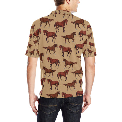 Brown Horse Print Pattern Men Polo Shirt