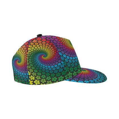 Flower Power Rainbow Spiral Print Snapback Cap