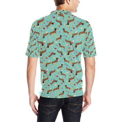 Dachshund with Floral Print Pattern Men Polo Shirt