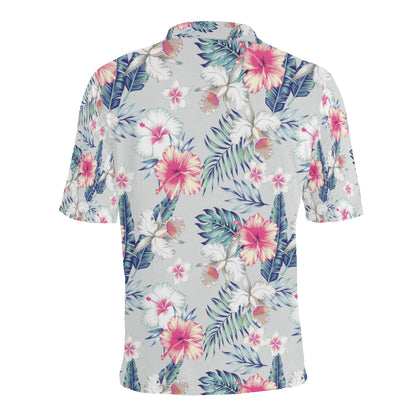 Hibiscus Print Men Polo Shirt