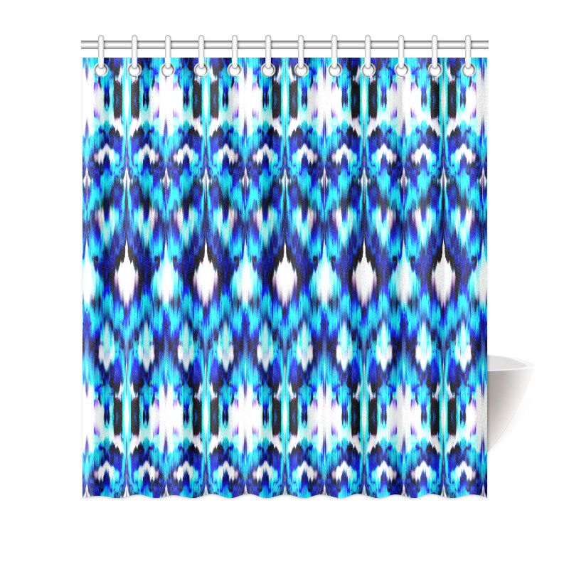 Ikat Blue Pattern Print Design 01 Shower Curtain