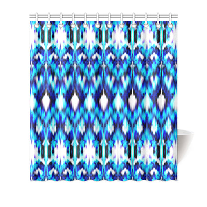 Ikat Blue Pattern Print Design 01 Shower Curtain