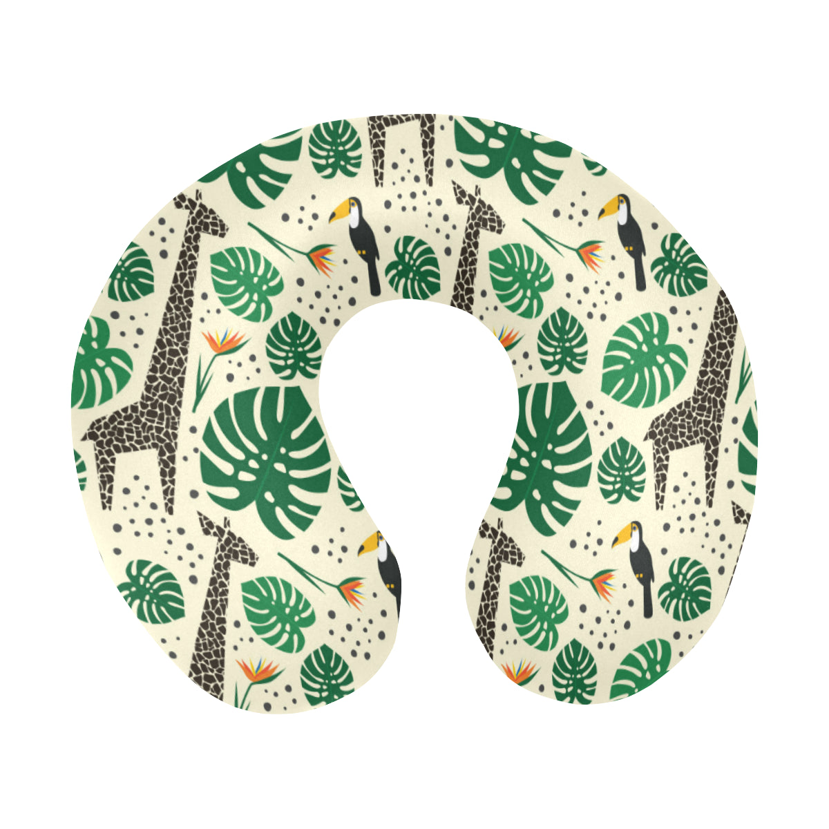 Rainforest Giraffe Pattern Print Design A02 U-Shaped Travel Neck Pillow