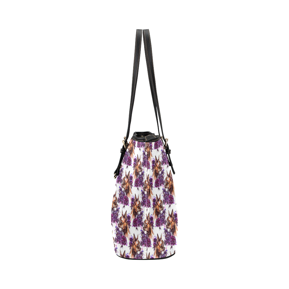 Chihuahua Purple Floral Leather Tote Bag