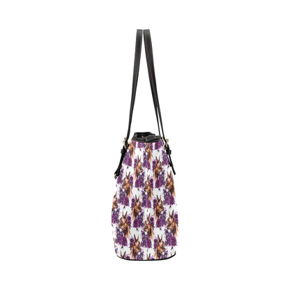 Chihuahua Purple Floral Leather Tote Bag