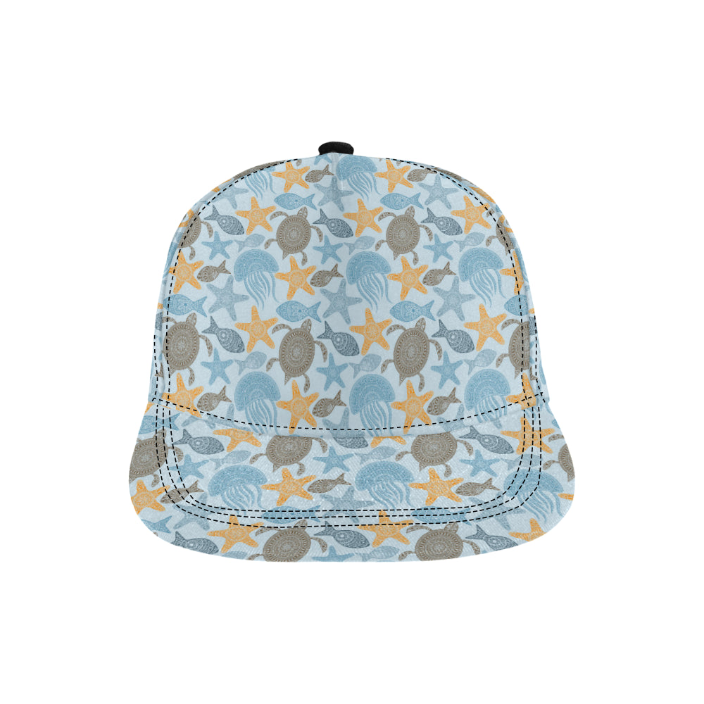 Polynesian Jellyfish Turtle Print Snapback Cap