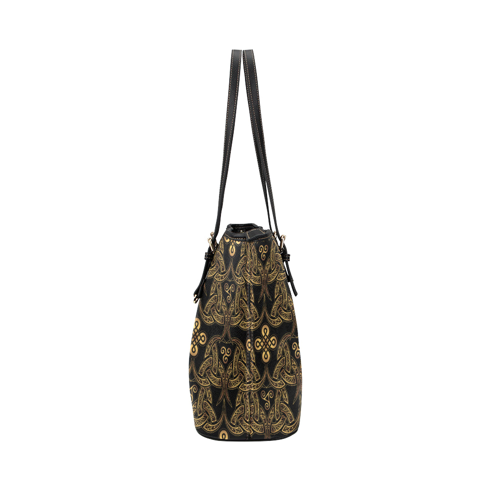 Celtic Knot Gold Design Leather Tote Bag