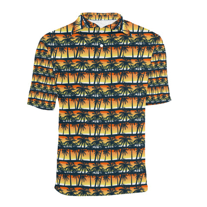 Palm Tree Sunset Design Print Men Polo Shirt