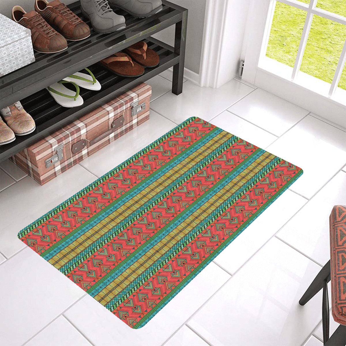 African Colorful Zigzag Print Pattern Rubber Doormat